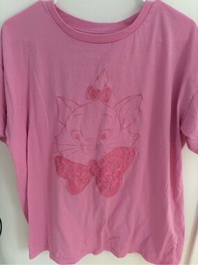 Disney Pink Short-Sleeve Tee with Embroidered Kitty and Bow